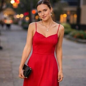 SHEIN Women's Red Midi Slip Dress XS Thin Straps Flattering Cocktail Party‎